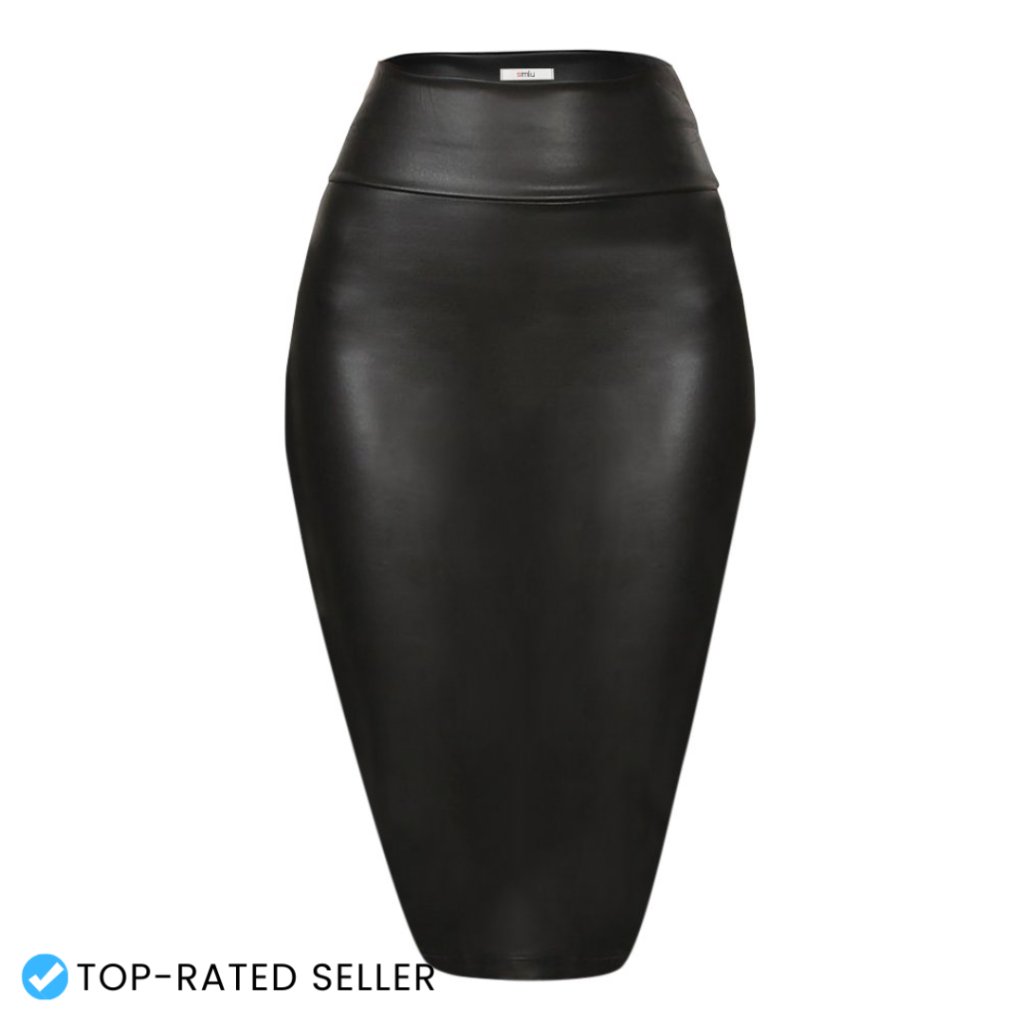 Faux Leather Pencil Skirt High Waisted Bodycon Chic Elegant Office Wear